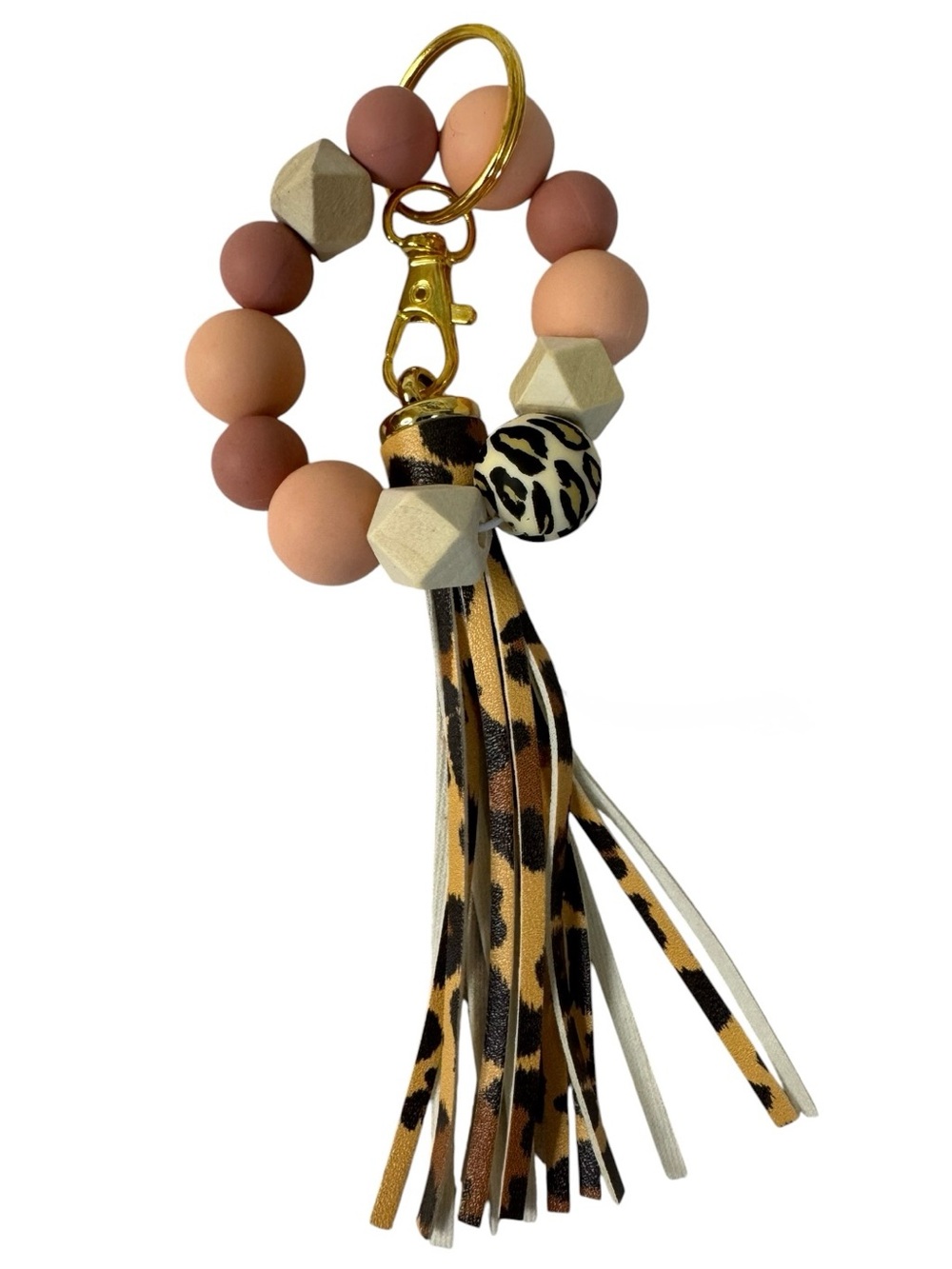 Silicone Beaded Bracelet Keychain Key Ring with Fringe